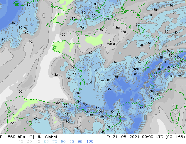 RH 850 hPa UK-Global Fr 21.06.2024 00 UTC