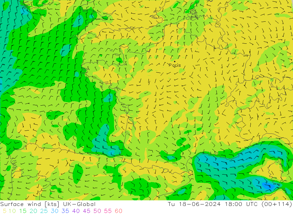 Vent 10 m UK-Global mar 18.06.2024 18 UTC