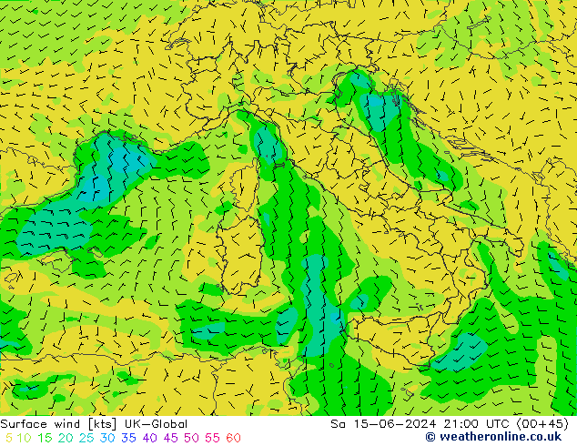 Rüzgar 10 m UK-Global Cts 15.06.2024 21 UTC