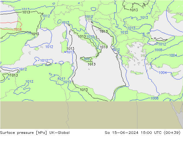 Pressione al suolo UK-Global sab 15.06.2024 15 UTC