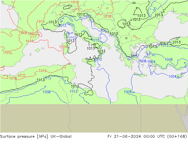 Surface pressure UK-Global Fr 21.06.2024 00 UTC