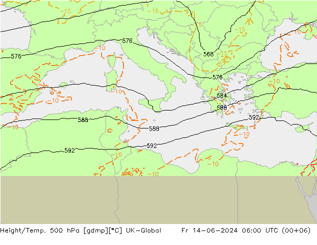 Height/Temp. 500 hPa UK-Global  14.06.2024 06 UTC