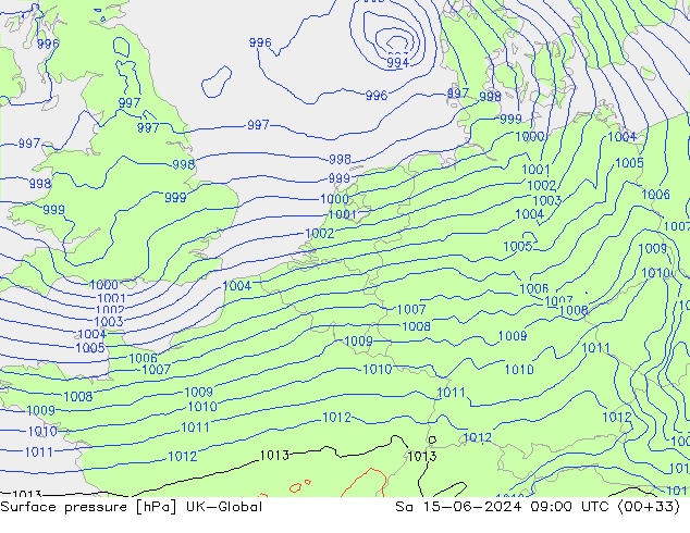 Surface pressure UK-Global Sa 15.06.2024 09 UTC