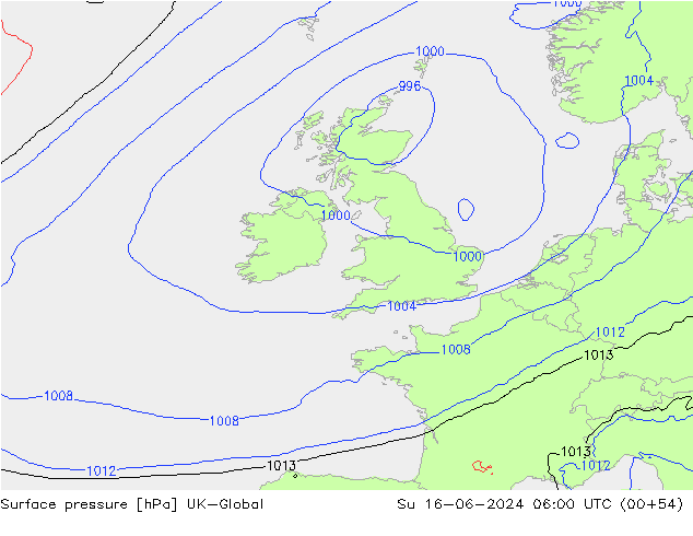 Surface pressure UK-Global Su 16.06.2024 06 UTC