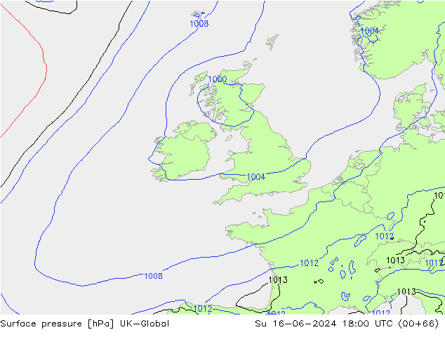 Surface pressure UK-Global Su 16.06.2024 18 UTC