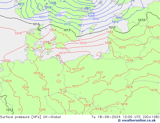 Presión superficial UK-Global mar 18.06.2024 12 UTC