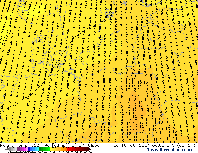 Height/Temp. 850 hPa UK-Global dom 16.06.2024 06 UTC