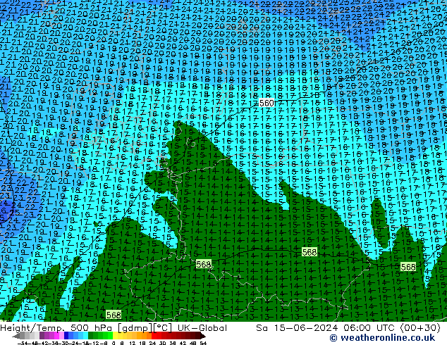 Height/Temp. 500 hPa UK-Global Sáb 15.06.2024 06 UTC