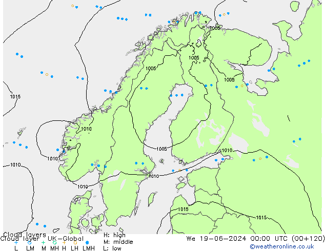 Cloud layer UK-Global  19.06.2024 00 UTC