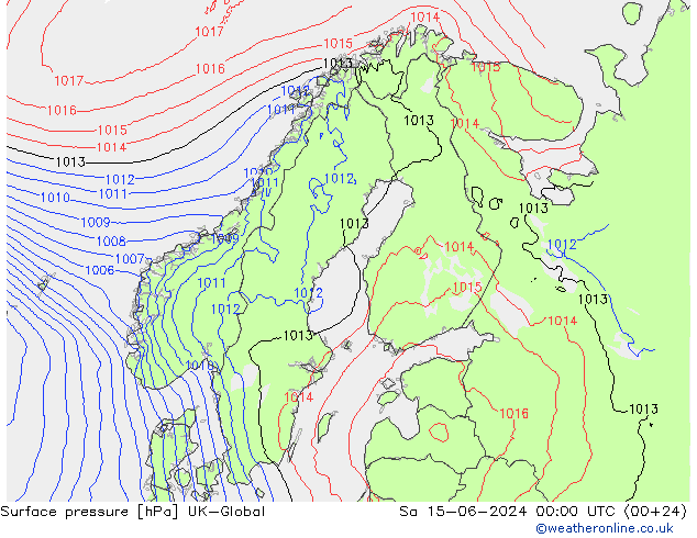 Surface pressure UK-Global Sa 15.06.2024 00 UTC