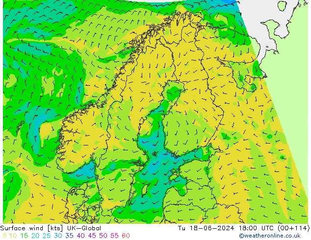 Vento 10 m UK-Global Ter 18.06.2024 18 UTC