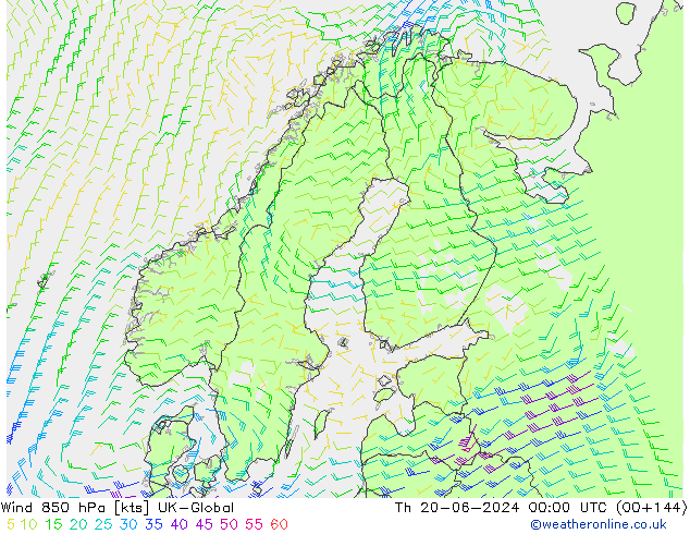 Vento 850 hPa UK-Global Qui 20.06.2024 00 UTC