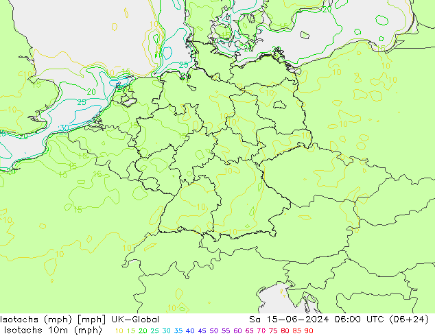 Isotachen (mph) UK-Global za 15.06.2024 06 UTC