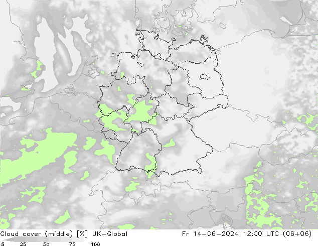 Cloud cover (middle) UK-Global Fr 14.06.2024 12 UTC