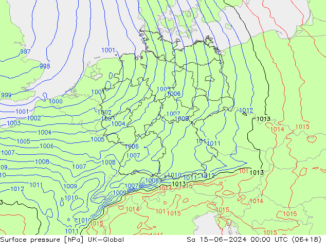 Atmosférický tlak UK-Global So 15.06.2024 00 UTC
