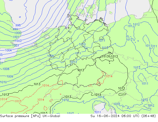 Atmosférický tlak UK-Global Ne 16.06.2024 06 UTC