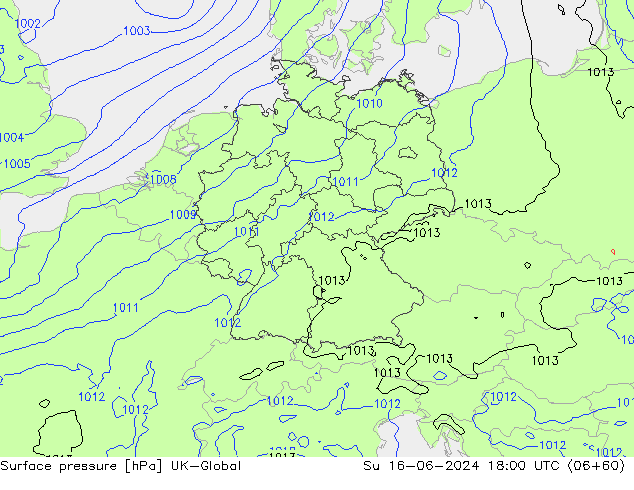 Surface pressure UK-Global Su 16.06.2024 18 UTC