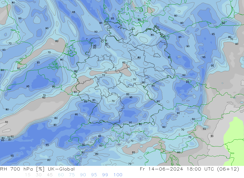Humidité rel. 700 hPa UK-Global ven 14.06.2024 18 UTC