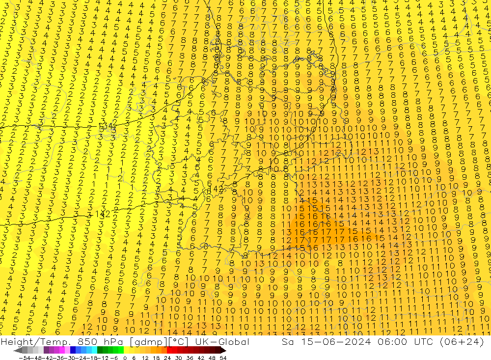 Height/Temp. 850 hPa UK-Global Sa 15.06.2024 06 UTC