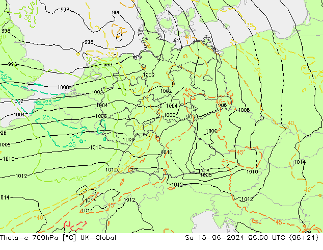 Theta-e 700hPa UK-Global Sa 15.06.2024 06 UTC