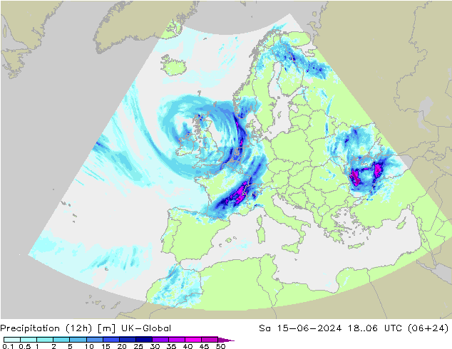 Yağış (12h) UK-Global Cts 15.06.2024 06 UTC