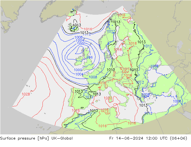 Surface pressure UK-Global Fr 14.06.2024 12 UTC