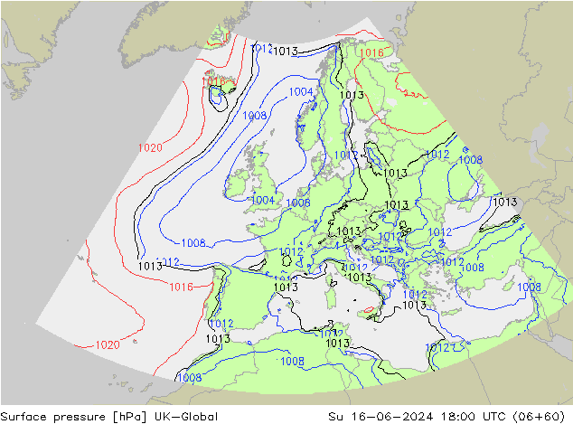 Surface pressure UK-Global Su 16.06.2024 18 UTC