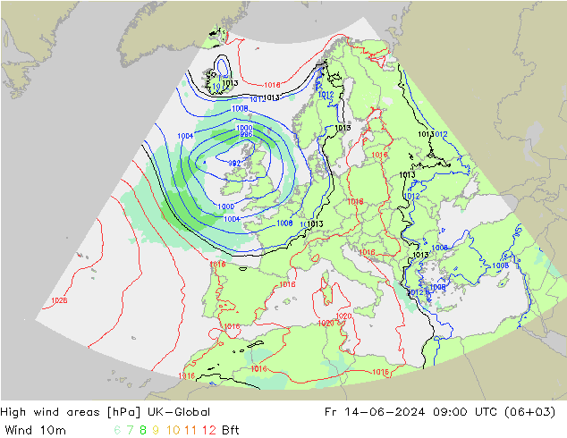 High wind areas UK-Global Pá 14.06.2024 09 UTC