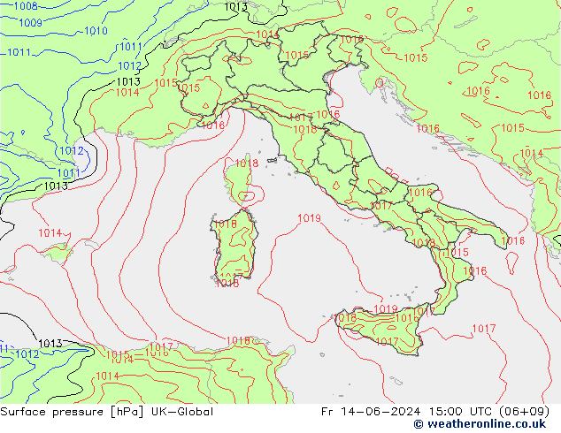 Atmosférický tlak UK-Global Pá 14.06.2024 15 UTC