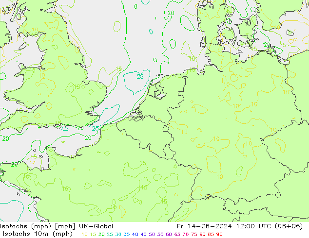 Isotachen (mph) UK-Global Fr 14.06.2024 12 UTC