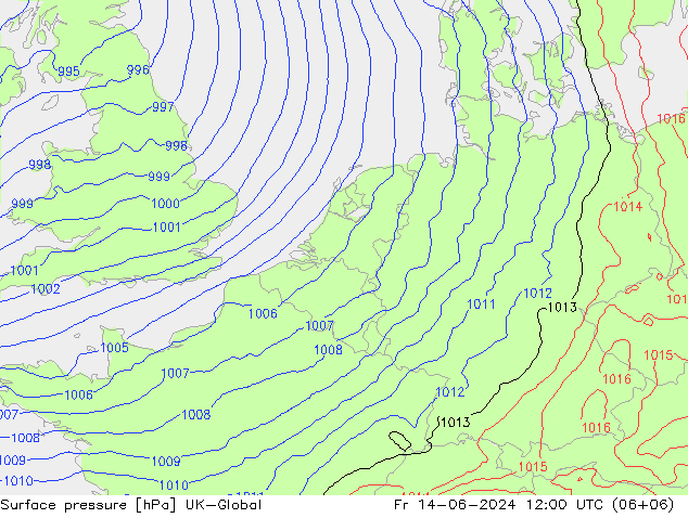 Surface pressure UK-Global Fr 14.06.2024 12 UTC