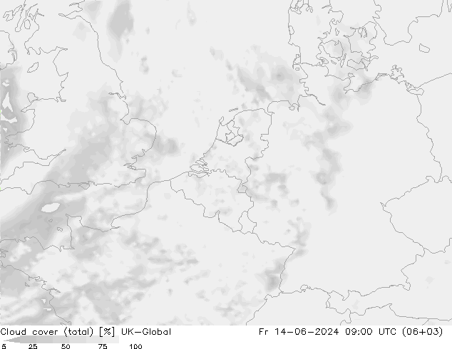 Nubes (total) UK-Global vie 14.06.2024 09 UTC