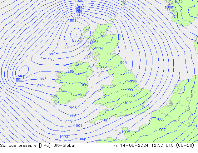 Atmosférický tlak UK-Global Pá 14.06.2024 12 UTC