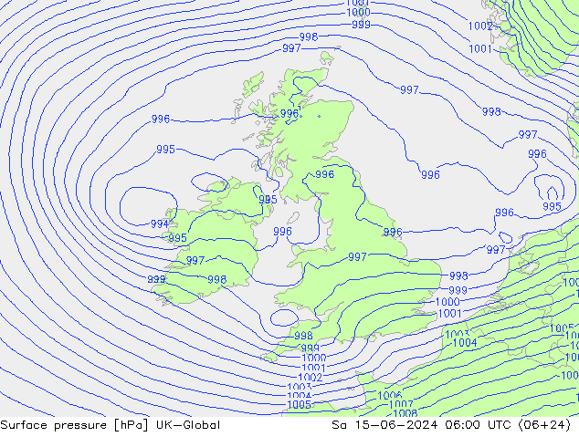 Surface pressure UK-Global Sa 15.06.2024 06 UTC