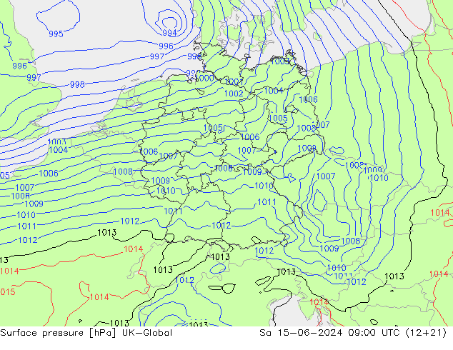 Surface pressure UK-Global Sa 15.06.2024 09 UTC