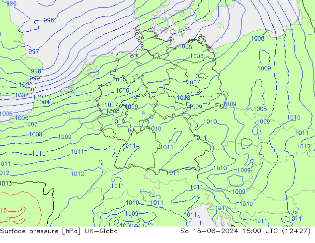 Pressione al suolo UK-Global sab 15.06.2024 15 UTC