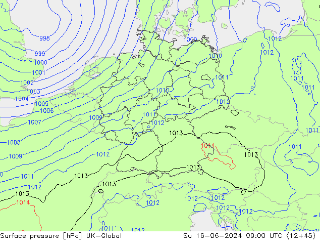 Surface pressure UK-Global Su 16.06.2024 09 UTC