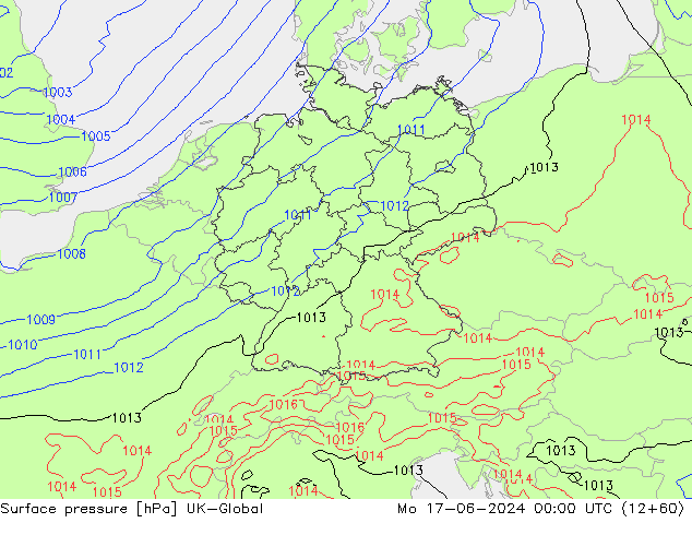 Surface pressure UK-Global Mo 17.06.2024 00 UTC