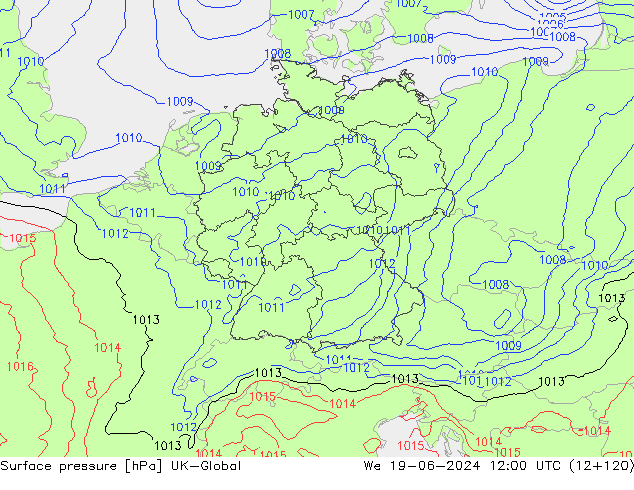 pressão do solo UK-Global Qua 19.06.2024 12 UTC