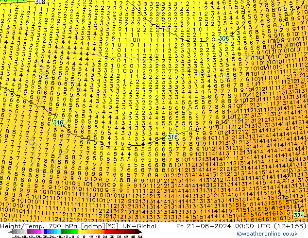 Height/Temp. 700 hPa UK-Global  21.06.2024 00 UTC