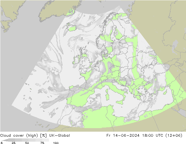 Cloud cover (high) UK-Global Fr 14.06.2024 18 UTC