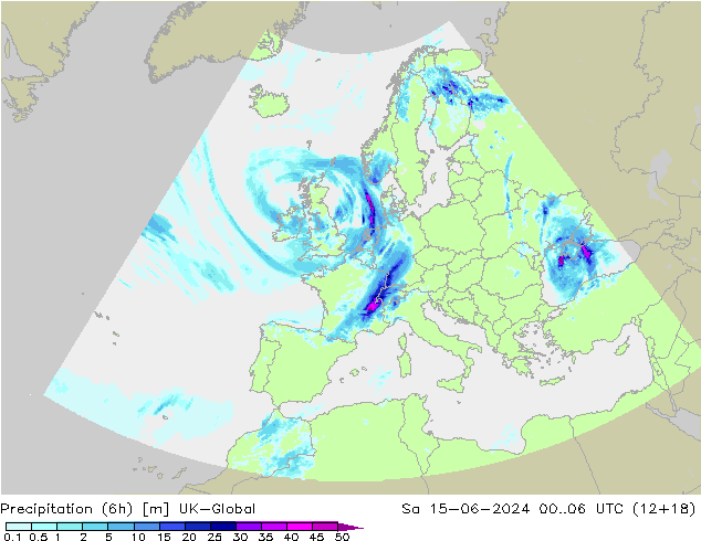 Precipitation (6h) UK-Global Sa 15.06.2024 06 UTC