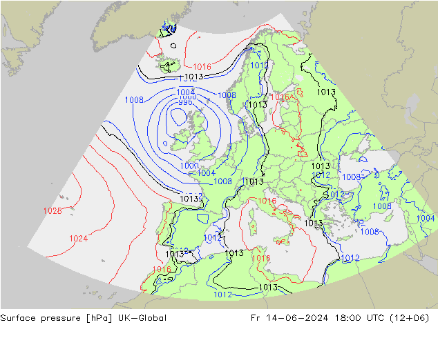 Atmosférický tlak UK-Global Pá 14.06.2024 18 UTC