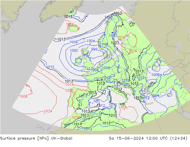 приземное давление UK-Global сб 15.06.2024 12 UTC