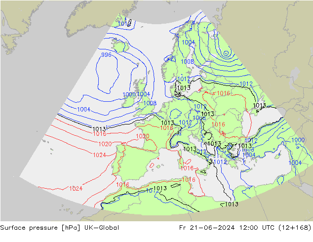 Surface pressure UK-Global Fr 21.06.2024 12 UTC