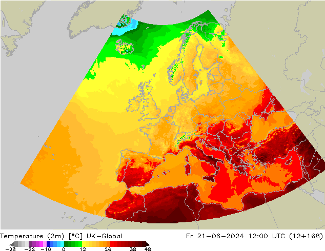 température (2m) UK-Global ven 21.06.2024 12 UTC