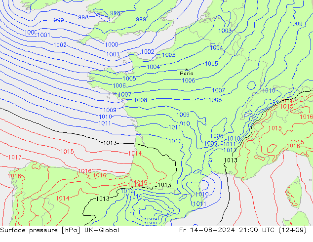 Surface pressure UK-Global Fr 14.06.2024 21 UTC