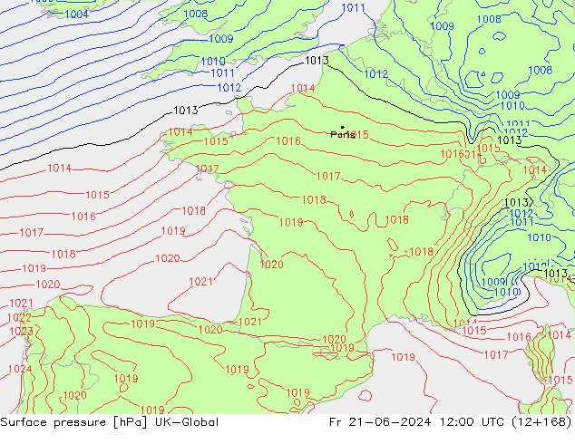 Atmosférický tlak UK-Global Pá 21.06.2024 12 UTC