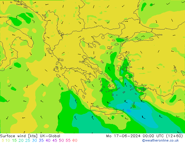 Surface wind UK-Global Mo 17.06.2024 00 UTC