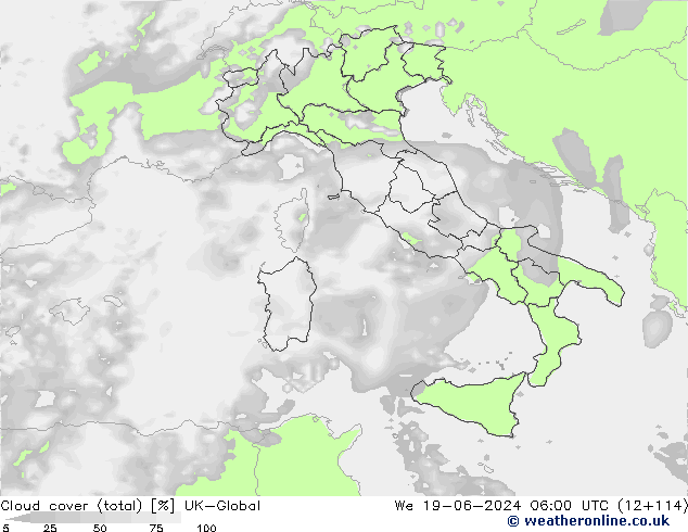 Nubes (total) UK-Global mié 19.06.2024 06 UTC